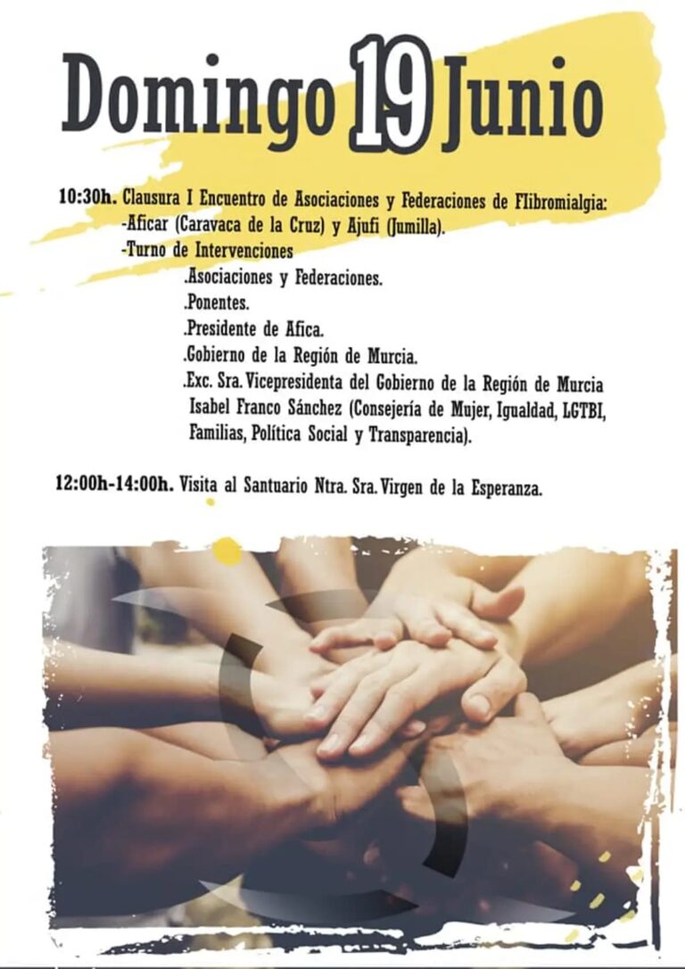 Cartel donde indica las horas en el encuentro de fibromialgia en Calasparra