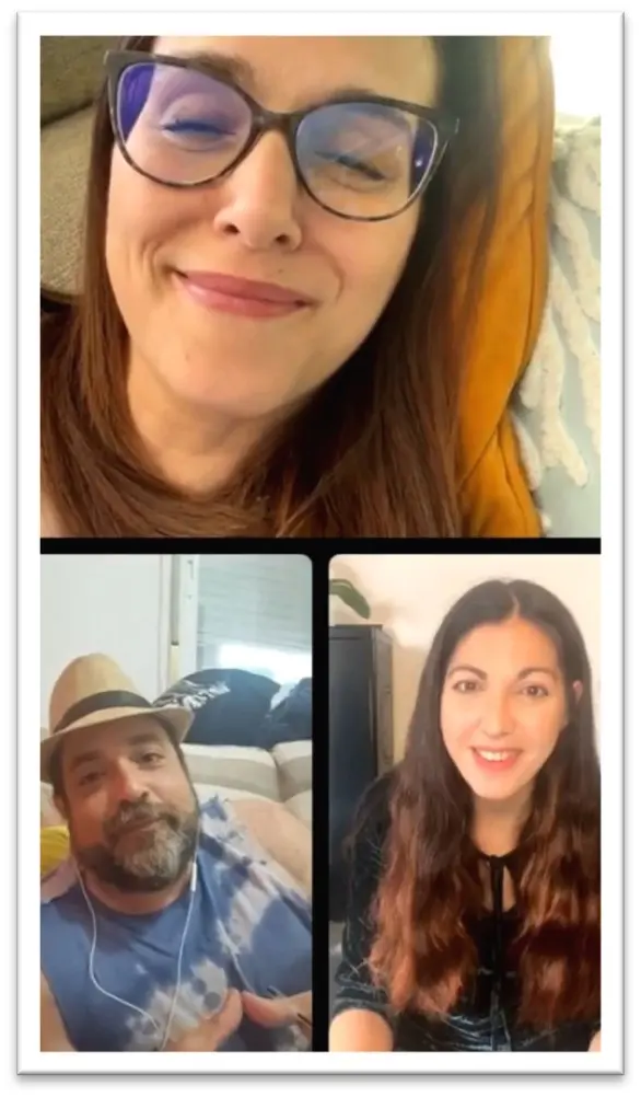 Captura de pantalla durante el directo entre Isabel, David e Irene..